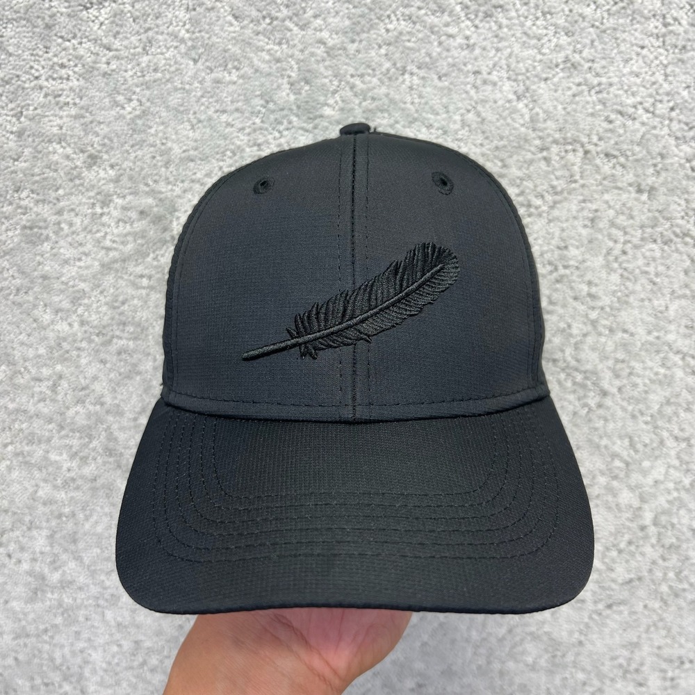 Baseball Cap Black Feather Logo Embroidered Ripstop Strapback Adjustable Hat